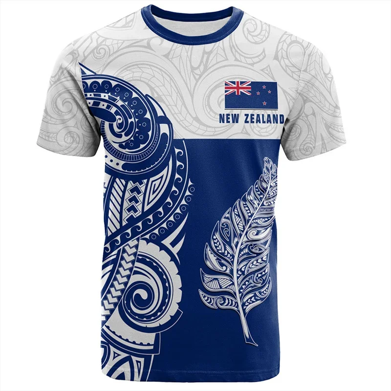 3D Print New Zealand Maori Aotearoa Silver Fern Symbols Tattoo T Shirt For Men NZ Waitangi Day Graphic T-shirts Tees Top Clothes