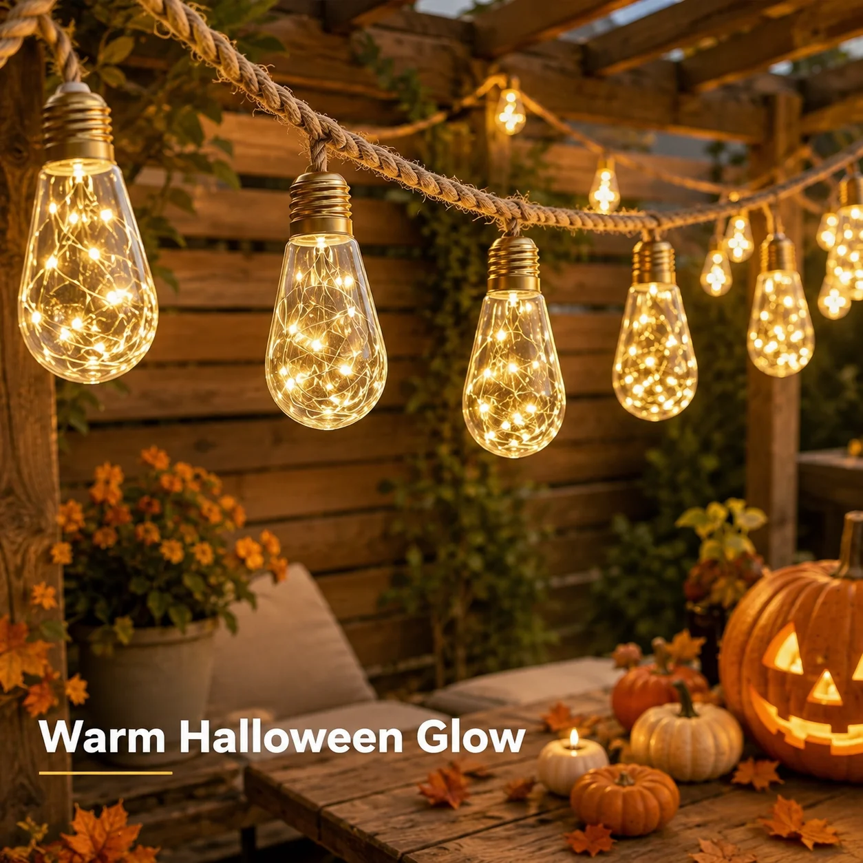 Solar Hemp Rope Edison String Lights 2