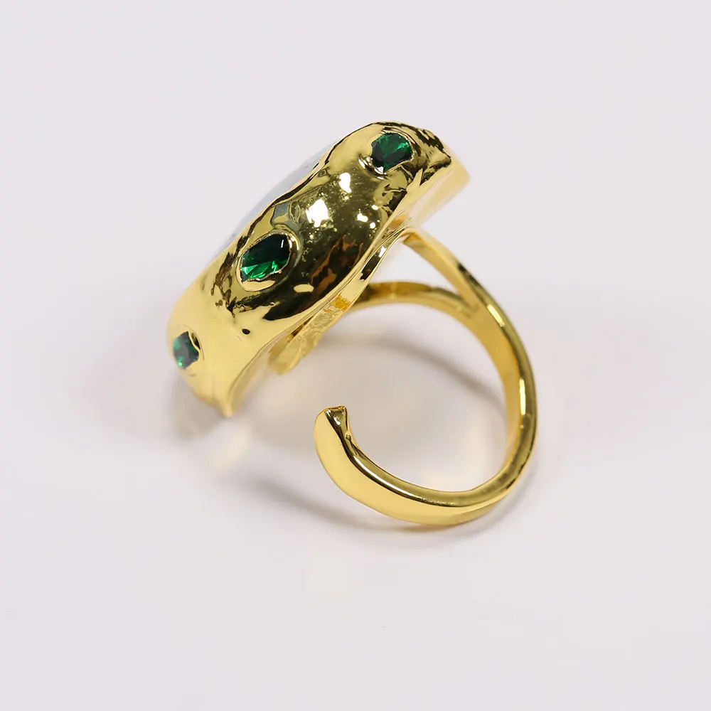 GuaiGuai Jewelry Real Multi Color Pupa Abalone Shell Green Crystal Rough 24K Yellow Gold Plated Ring Handmade Lady Party Jewelry