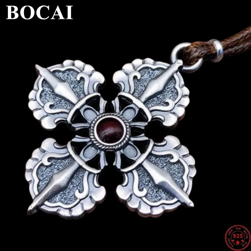 

BOCAI S925 Sterling Silver Pendants for Men Women New Fashion Vajra Pestle Four Leaf Throwing Dart Amulet Jewelry Free Shipping