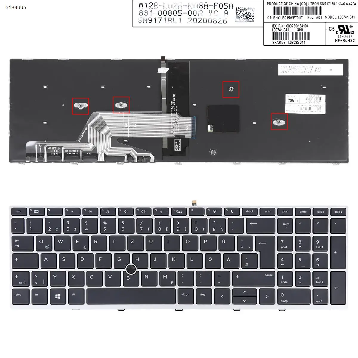 

Клавиатура для ноутбука HP Probook 650 G4 650 G5 с серебристой рамкой и подсветкой