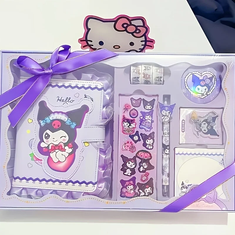 헬로 키티와 친구들 문구류 컬렉션 - 이 세트에는 노트, 볼펜, 스티커 메모, 스티커가 포함되어 있습니다.