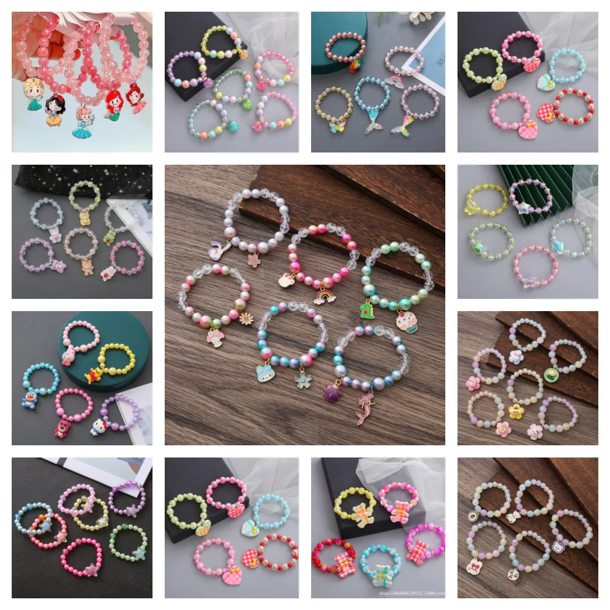 

10Pcs/Lot Children Cartoon Bracelets for Girls Candy Color Adjustable Rope Pendant Bracelets Christmas Presents Fashion Jewelry