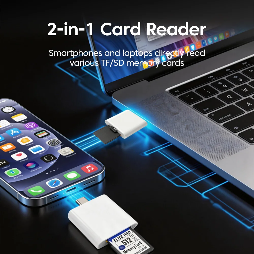 2in1 카드 리더 USB3.0/USB C to SD TF 카드 리더 어댑터 (PC, 노트북용) 스마트 메모리 카드 리더 SD TF 카드 어댑터