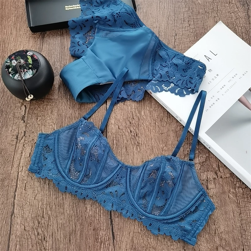 Französisch Sexy Aushöhlen Ultra Dünne Spitze Große Größe 70-90 BCD Push Up  Bh Und Panty Set Frauen unterwäsche Transparent Dessous - AliExpress