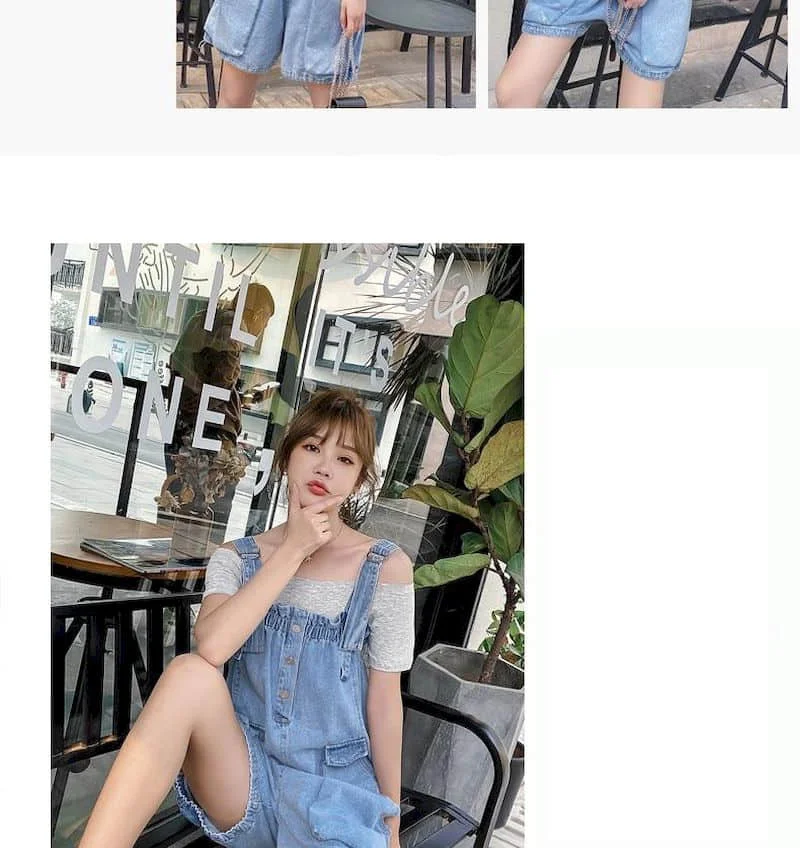 韓国レトロ 大人カジュアル デニムジャンプスーツ 韓国風デニムジャンプスーツ,婦人服,ルーズフィット,カジュアル