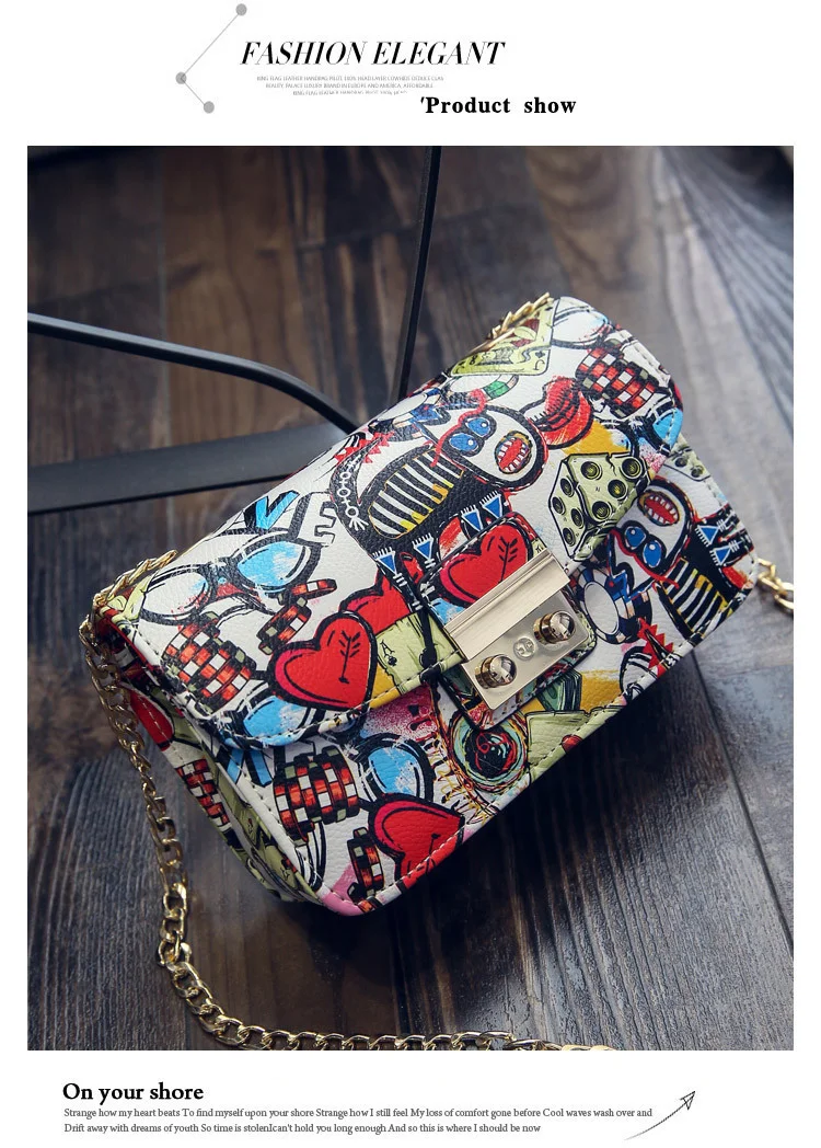 2024 nova moda impressa pequena bolsa quadrada graffiti bolsa feminina estilo coreano corrente pequena bolsa com fivela diagonal straddle bolsa de ombro_voghion.com