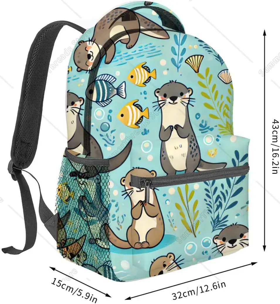 Cute Otter Backpack,Fun Ocean Fish Polyester Backpacks,Lightweight Double Shoulder Back Pack For Kids Teens,Sea Otters Bookbag 2