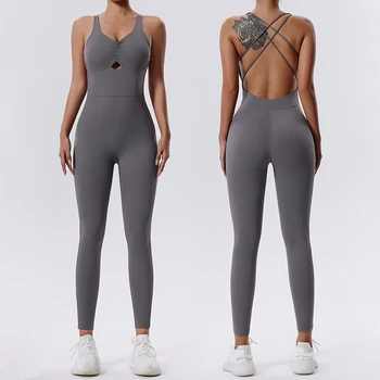 TRY TO BN Sports Jumpsuit Gym Women Back Cross Breathable High Strength Fitness Workout One Piece Bodysuit Tight Yoga Clothing