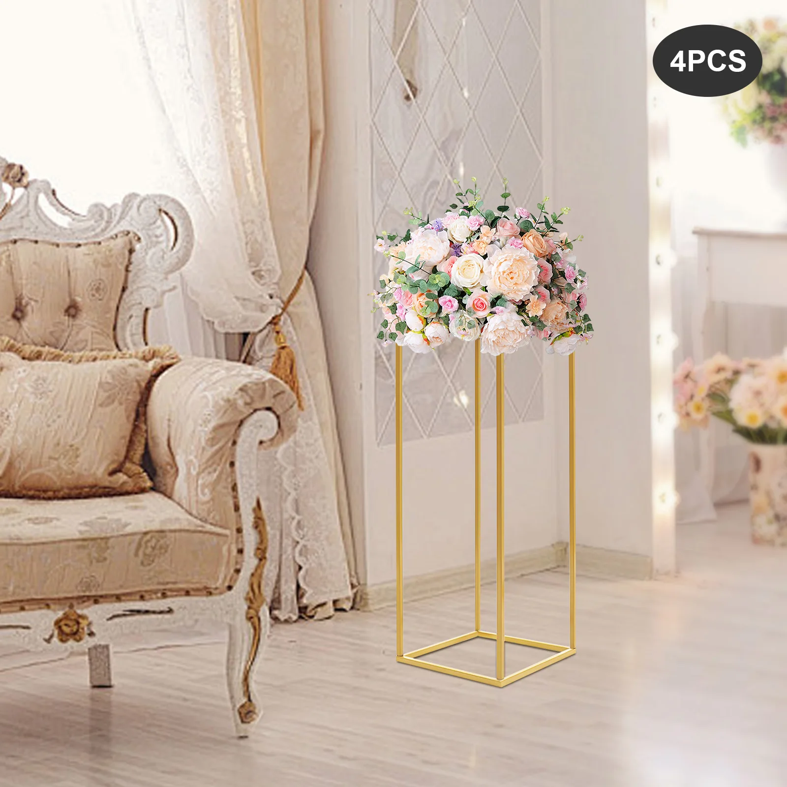 Wedding Vase Geometric Centerpieces 24In Gold Metal Flower Display Stand 4PCs Column Table Holder