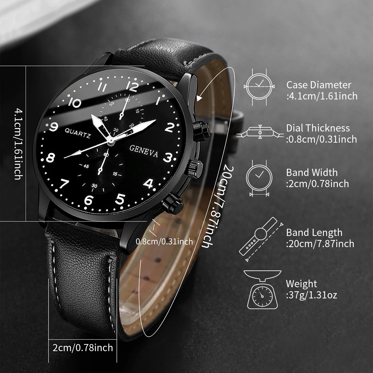 5PCS/Set Men's Business Watches Fashion Arabic Dial Leather Band Quartz Watch Bracelets Set（Without Box） 5