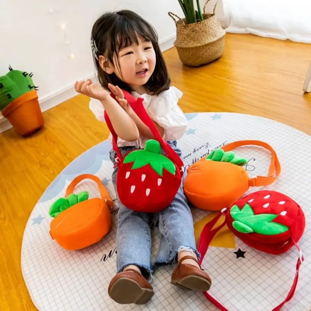 Cute Fruit Kids Plush Bag Candy Bag Phone Bag Messenger Crossbody Bag Mini Strawberry Carrot Plush Shoulder Bags School Bag