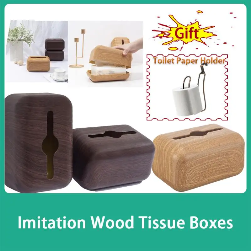 

Imitation Wood Tissue Boxes Storage Napkin Holder Kitchen Tissue Box Paper Case Organizer Ornament Craft Desktop Tissue Holder
