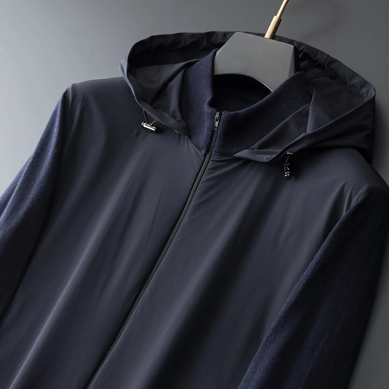 JSBD  Light luxury designer cut high-end thread stitching fall men's fashion versatile thin hooded jacket