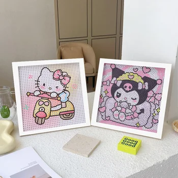 Sanrio 5D dessin animé cristal diamant peinture décorative à la main bricolage pâte peinture Hello Kitty croix broderie Kit avec cadre 1