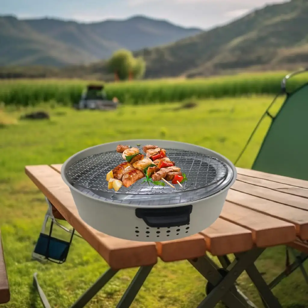 Portable Charcoal Grill Round Firepit Tabletop Stove for Picnic BBQ Cooking