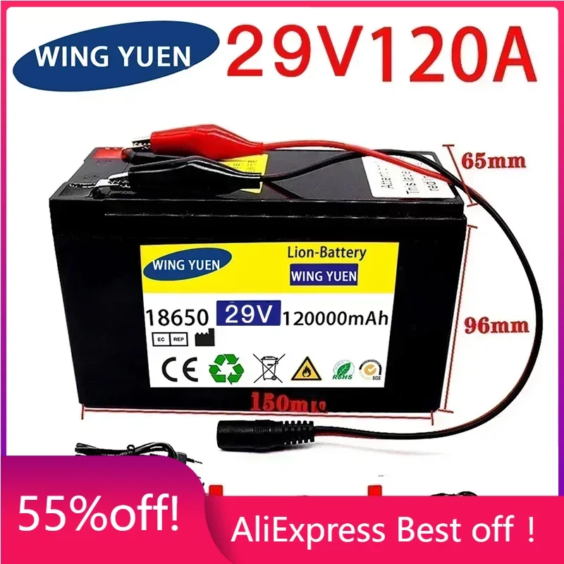

29V Battery 120Ah 18650 lithium battery pack Rechargeable battery for solar energy electric vehicle battery+29.4v2A charger