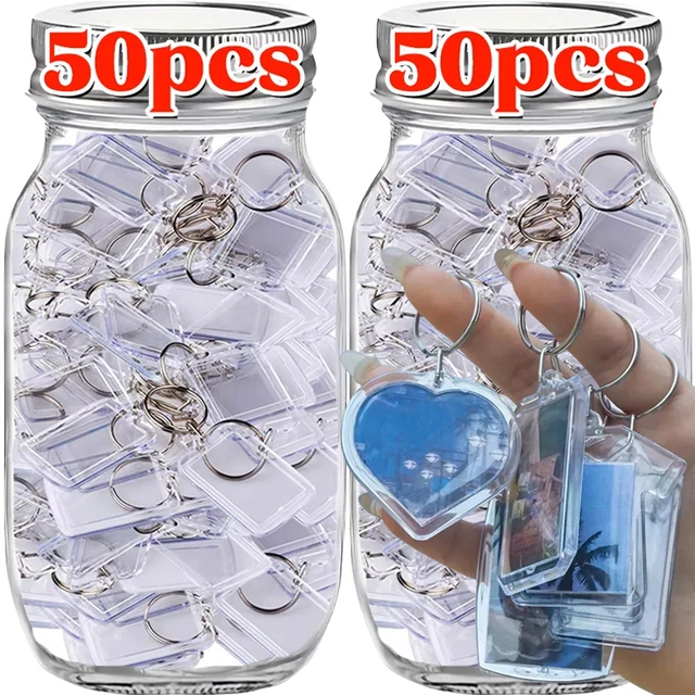 5/50pcs Transparent Rectangle Blank Clear Acrylic Insert Photo Picture Frame Keyring Keychain DIY Split Ring Key Chain 2035