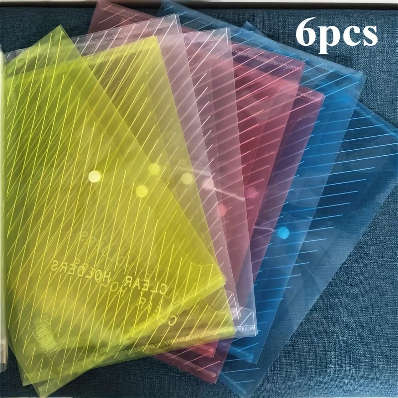 6 יחידות תיקיות קובץ A4 שקופות עם סגירת כפתור - מארגן מסמכים פלסטיק שקוף, למשרד, לבית הספר, לבית, עיצוב קלאסי