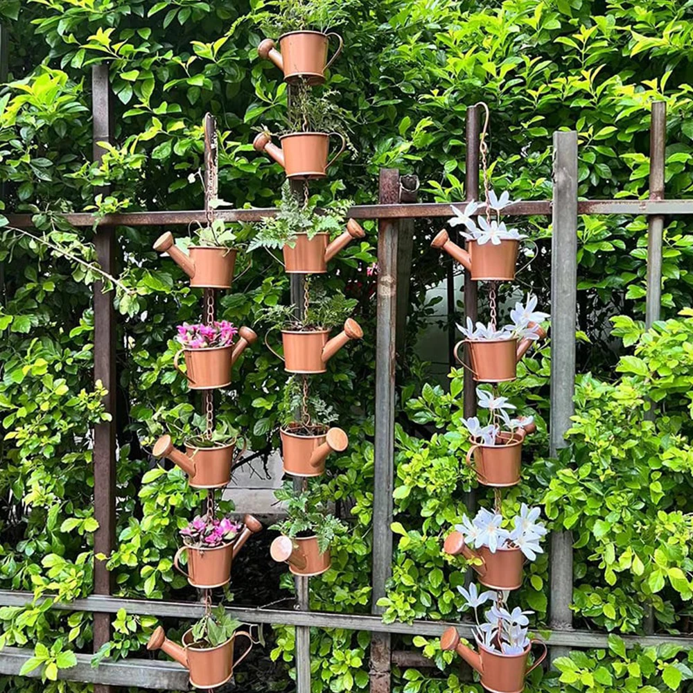 Metal Kettle Rain Chain Hanging Decorative Rings Kettles Rain Chains all-brass Artwork Pendant for Home Outdoor Garden Patio 1PC