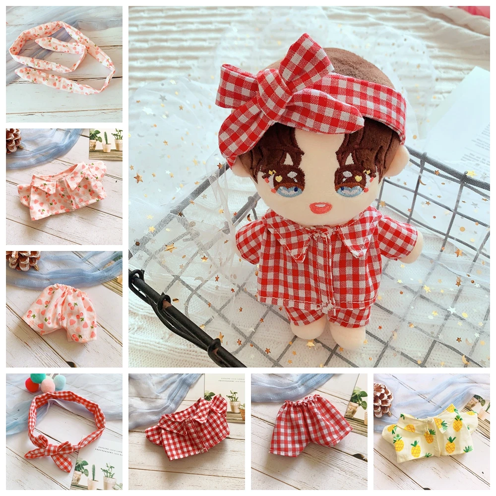 

20cm Plush Doll's Clothes Outfit Accessories for Korea Kpop EXO Idol Dolls Summer Pajamas Hairband Set Fans Gift Collection