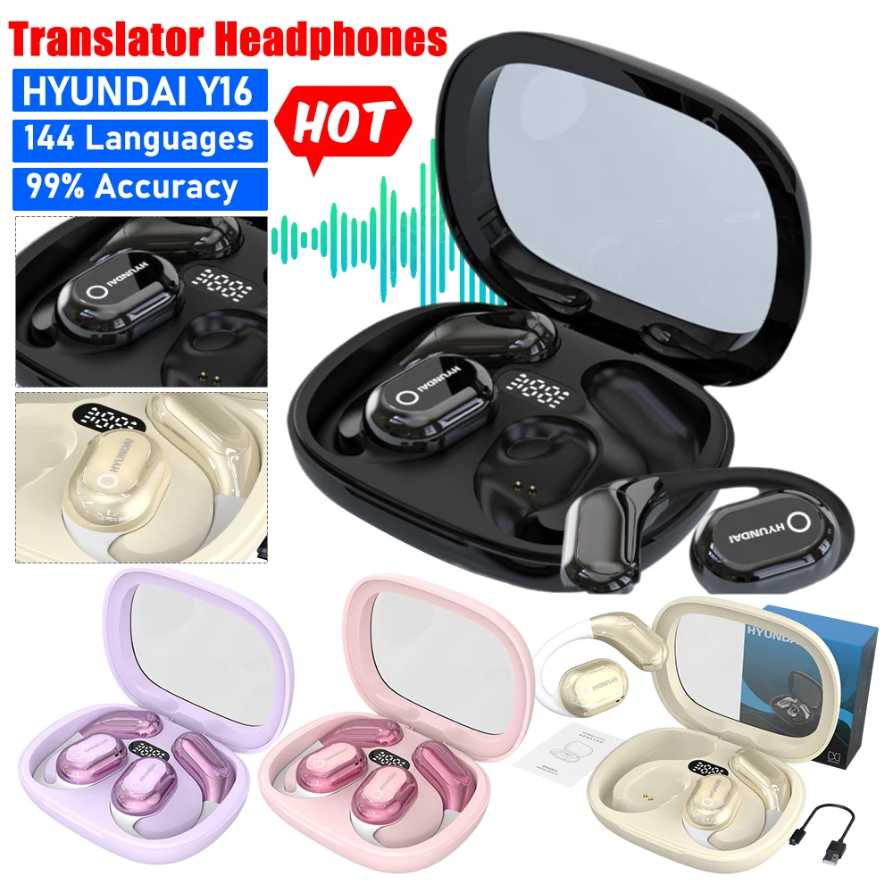 HYUNDAI Y16 Translator Earbuds 144 Languages Translation Earphones OWS Wireless Headphones Real-Time Instant Translation