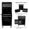 Rolling Tool Box, 3 in 1 Steel Tool Chest with 6-Drawer & 2 Cabinet for Workshop Garage Black Upgraded Large Capacity 3