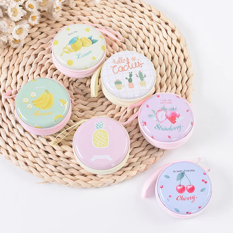 

Cartoon coin key storage bag Mini portable round zipper headset bag Creative tinplate zero wallet customized