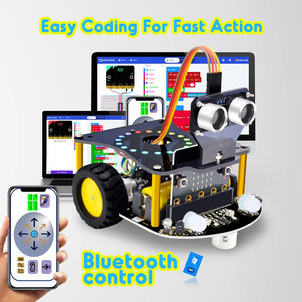 Keyestudio Microbit V2 Robot Car Kit for BBC Microbit V2 Smart Cars for Makecode & Micropython Programming Kids STEM Toys 