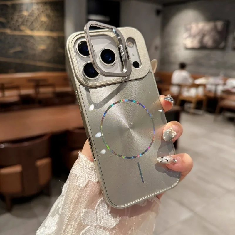 Luxury Bling Glitter Laser Magnetic Phone Case with Lens Frame Holder
