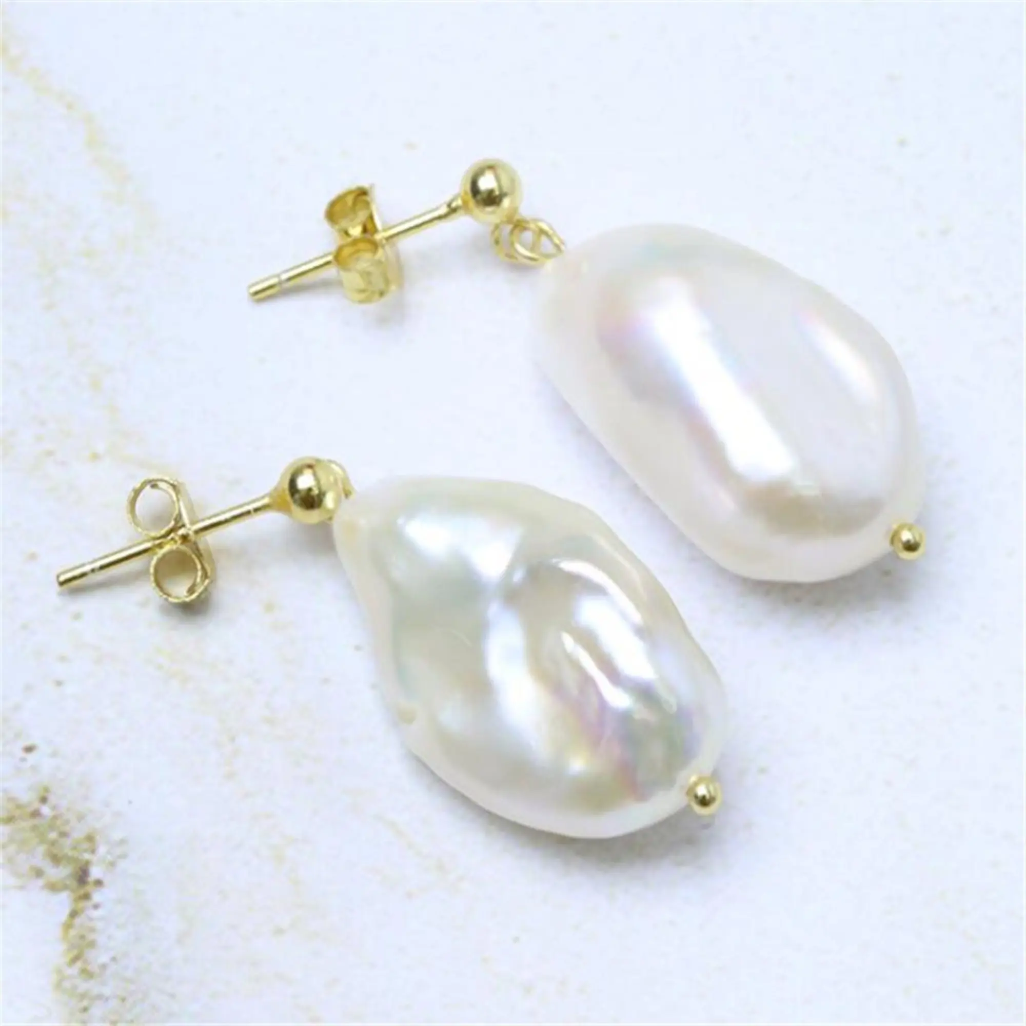 

Freshwater pearls white baroque pearl earrings 18K Ear Studs Minimalist Gemstone Gold Hoop Office Unisex Anniversary Art Formal