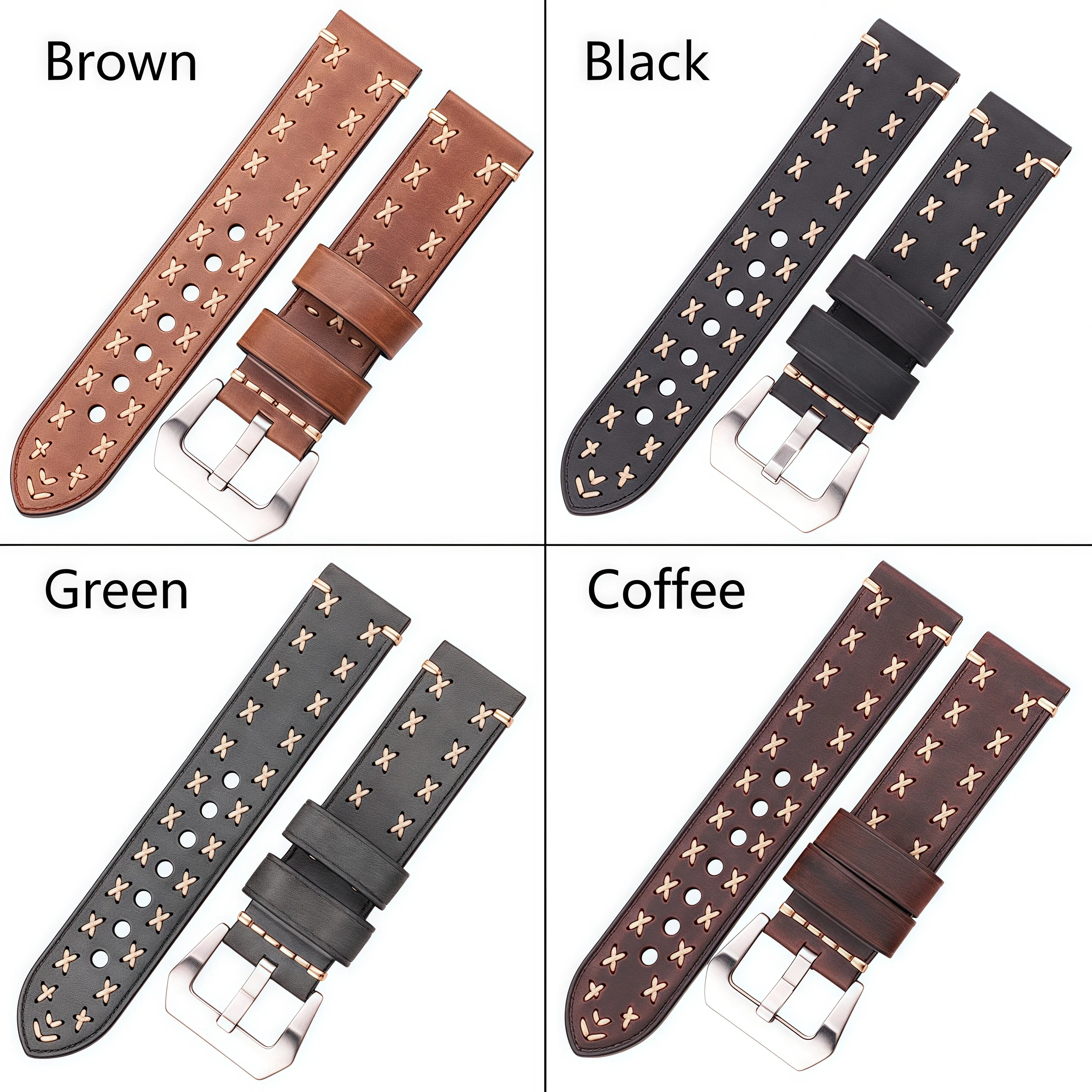 Luxurious Hand-Stitched Leather Watch Strap with Heavy Duty Buckle – Retro Cowhide Bracelet