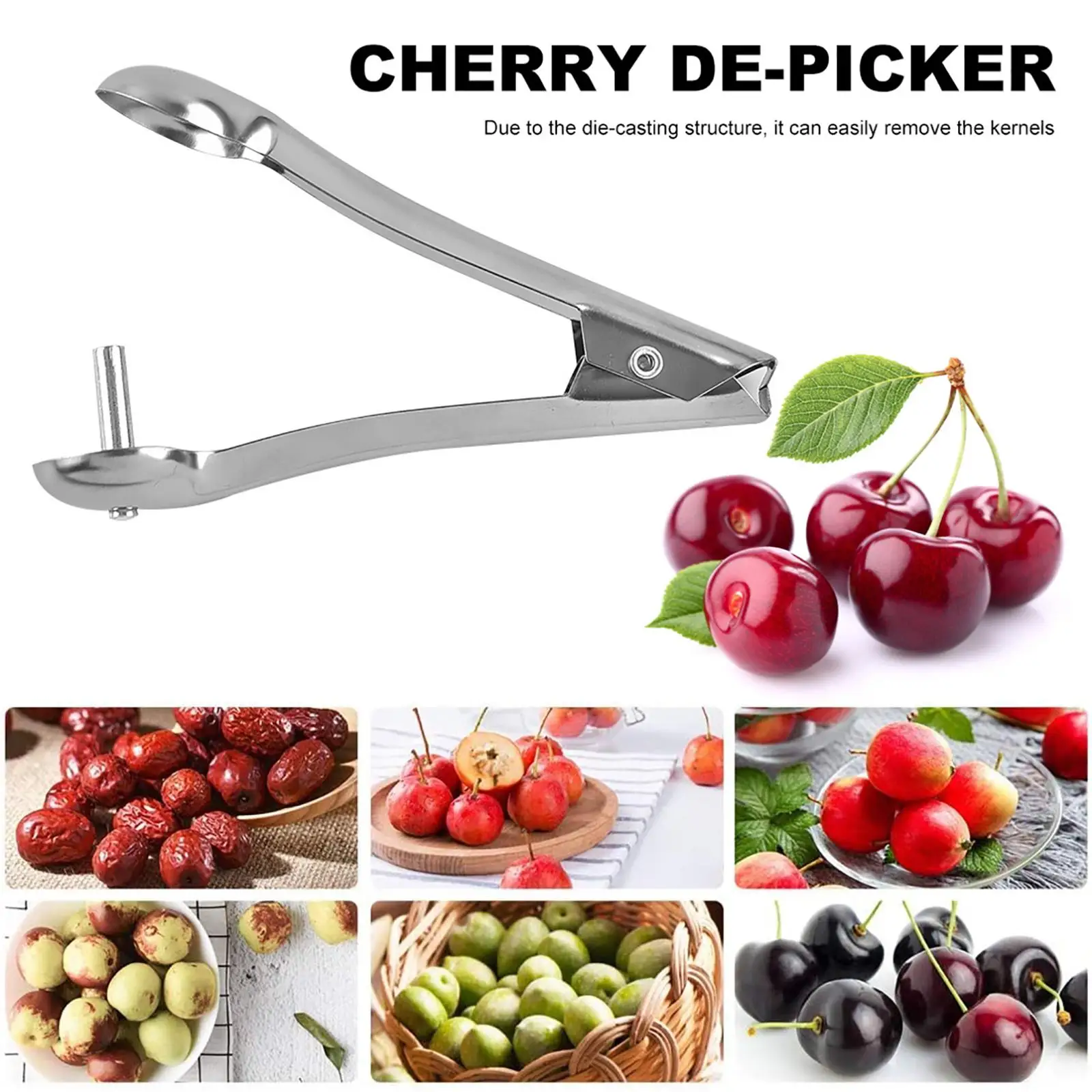 Cherry pitter fruit pit remover stainless steel kit for home kitchen hand press