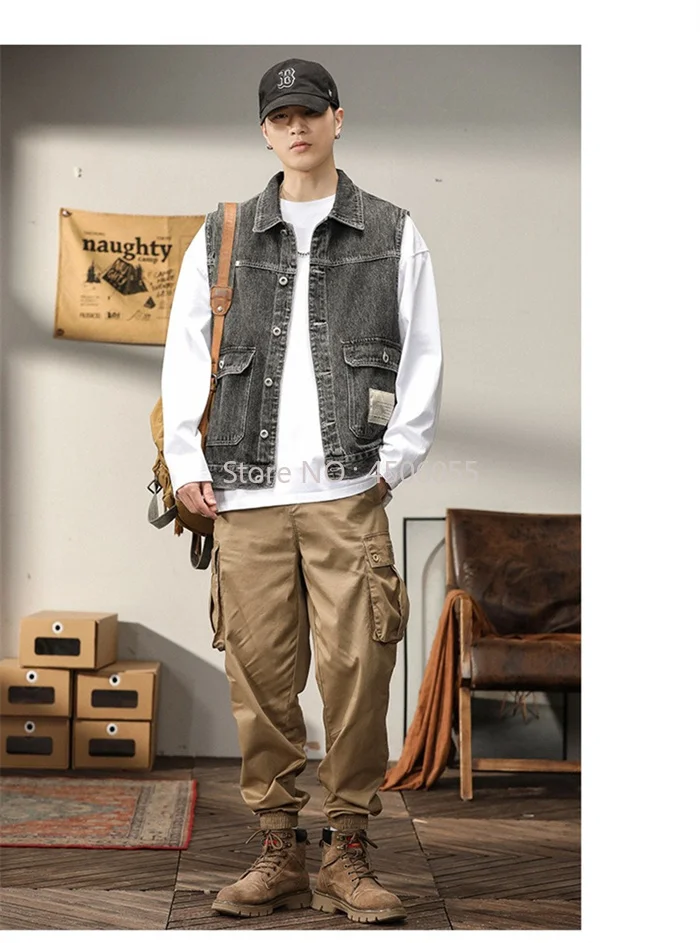 Men Denim Vest 7XL 6XL 5XL Plus Size Black Gray Outdoors
