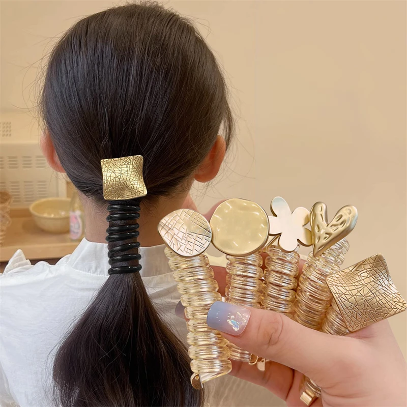 1PcsTelephoneWireHairTiesWomenGirlsFashionMetalElasticHair