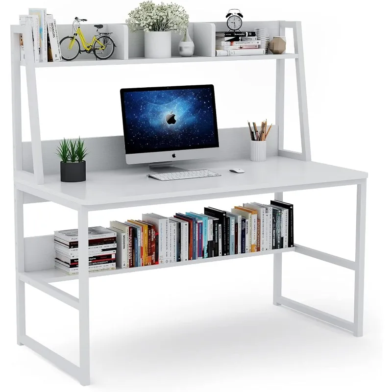Computer desk with kitchen cabinets, 47-inch home desk with space saving design and small space with bookshelves 3
