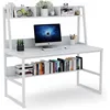 Computer desk with kitchen cabinets, 47-inch home desk with space saving design and small space with bookshelves 3