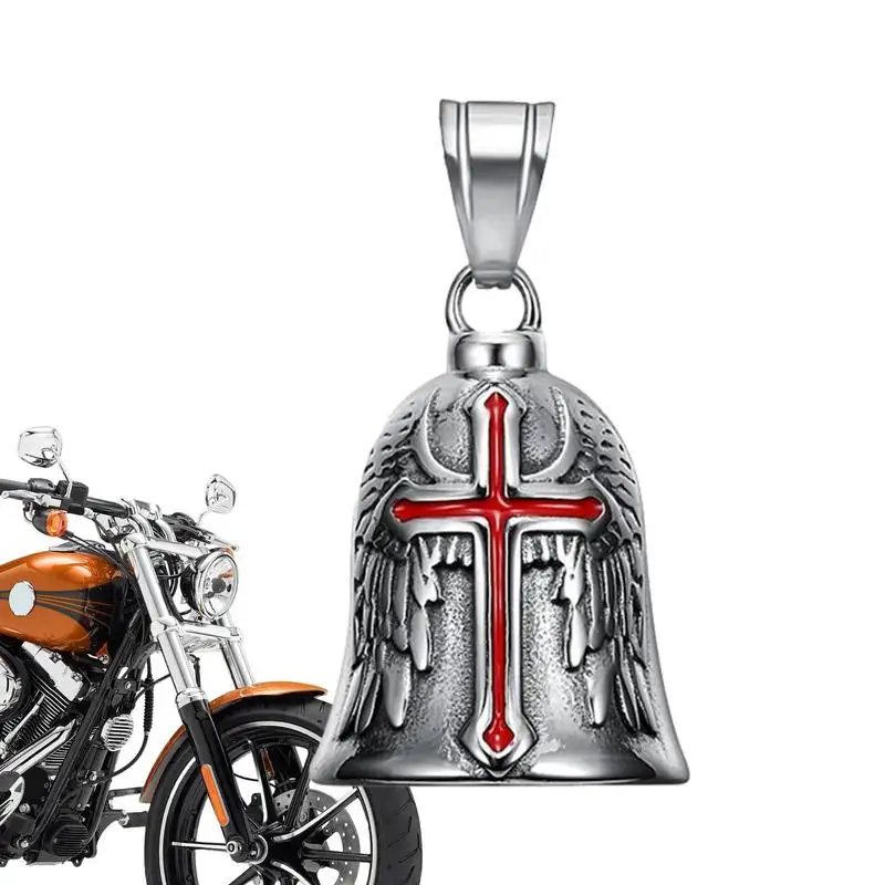 

Vintage Punk Cyclist Bell Charm Men's New Cross Angel Wings Knight Bell Motorcycle Necklace Pendant Motorcycle Jewelry Gift