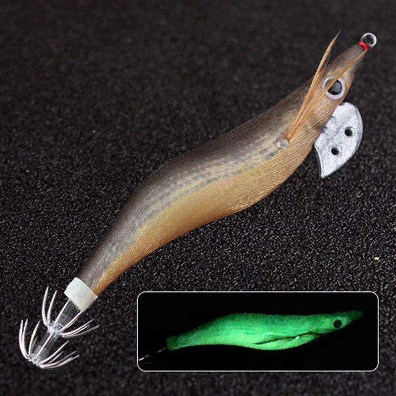 2.5# 3.0# 3.5# Luminous Squid Jigging Fishing Lure Wood Shrimp with Noisy Ball Octopus Squid Jig Hooks Cuttlefish Saltwater Bait