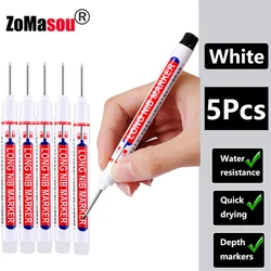 Waterproof Deep Hole Markers - Multi - Color Ink for Woodworking and Metal Carpentry (20mm White 5pcs)
