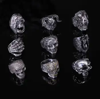 Gothic Skull Stainless Steel Rings Cthulhu Demon Satan Goat Head Steampunk Skull Hand Bones Angel Egyptian Mummy Biker Rings