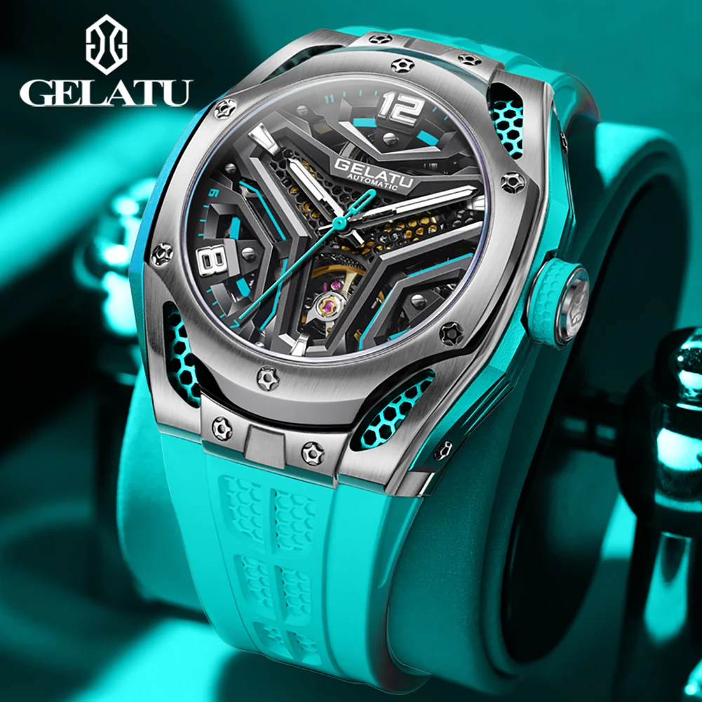 GELATU 6007 Man Watch Fashion Big Dial Mechanical Watch For Men Luminous Hollow Automatic Wristwatch Deep Waterproof Men's Clock