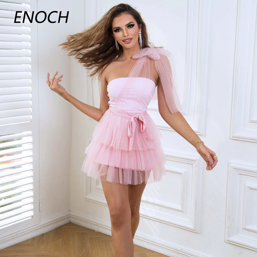 

ENOCH Simple A-Line Homcoming Dresses With Bow Strapless Sleeveless Backless Tulle Party Gowns Above Knee Vestido De Noche New