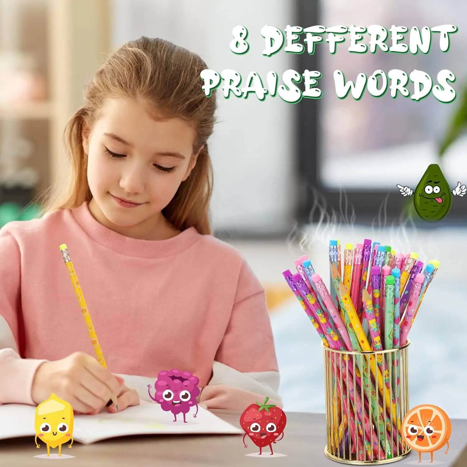 Smelly Pencils for Kids Inspirational H Pencils with Erasers Cylinder Colorful Fun Wood Pencils Motivational Graphite 3