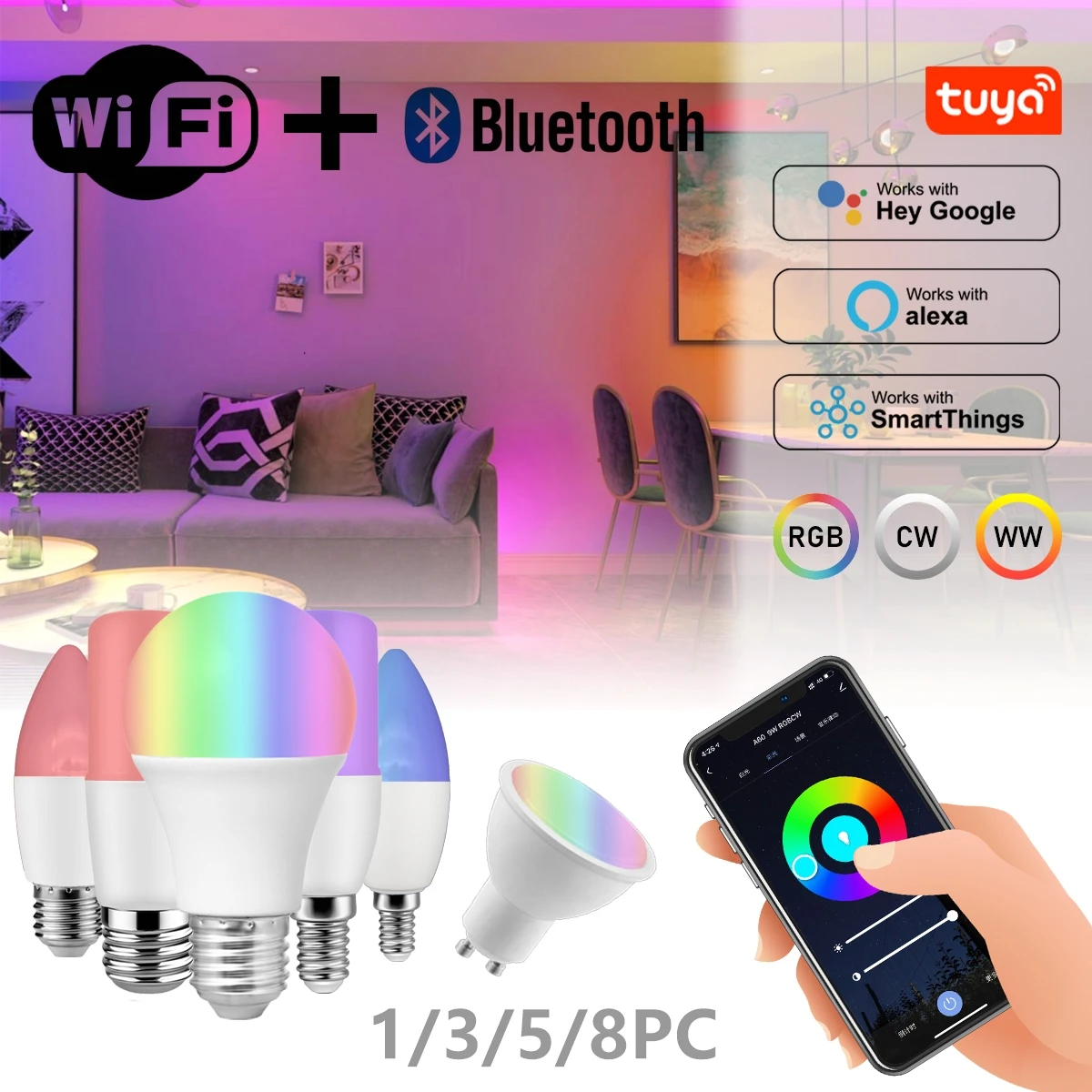 Let Final Foran dig 1-8pcs Smart Wifi Bluetooth E27 Gu10 E14 Iot Led Bulb Rgb Lamp Voice  Control Work Control Dimmable 220v 110v - Led Bulbs & Tubes - AliExpress