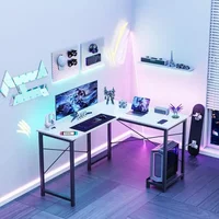 L Shaped Computer Desk Wood Corner PC Gaming Table with Side Storage Bag for Home Office Small Spaces, White 2