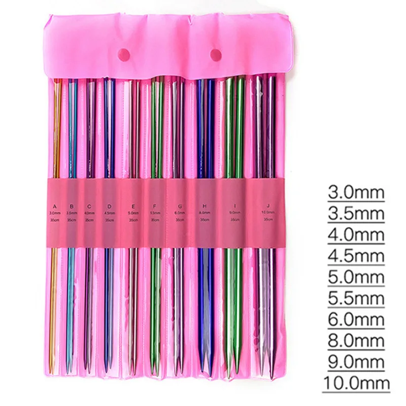 

10Pairs/Set 35cm/25cm Knitting Needles Pins Straight Aluminum DIY Weaving Tool Long Sweater Scarf Needle 3.0-10mm