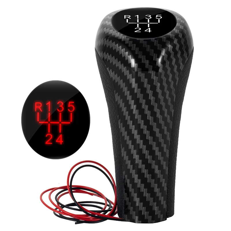 Pomello Cambio In Fibra Di Carbonio Con LED - 6 Marce - Manopola Leva Per BMW Serie 1, 3, 5, 6, X1, X3, X5 (E60, E61, E90, E91, E92...)