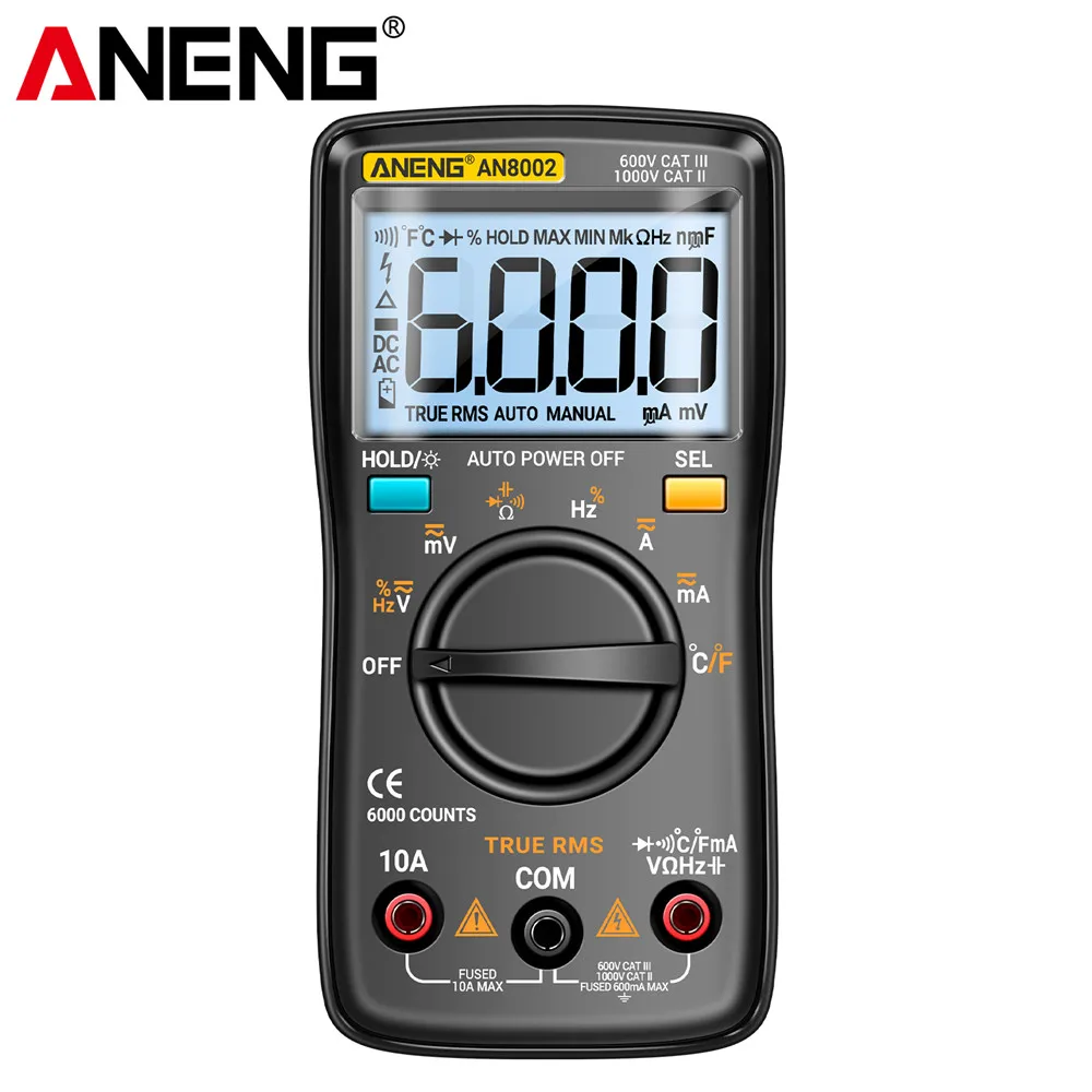 ANENG AN8002 Multimeter 6000 Counts Backlight Lightweight Pocketed Multitester Smart Electrical Measurement Instruments Tools