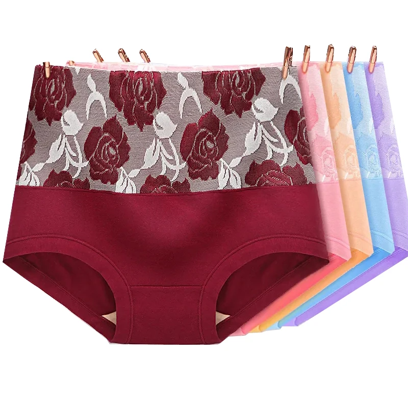 4Pcs High Waist Cotton Panties Women Body Slimming Underwear Fashion Print Girls Briefs Sexy Ladies Briefs Soft Female Lingerie